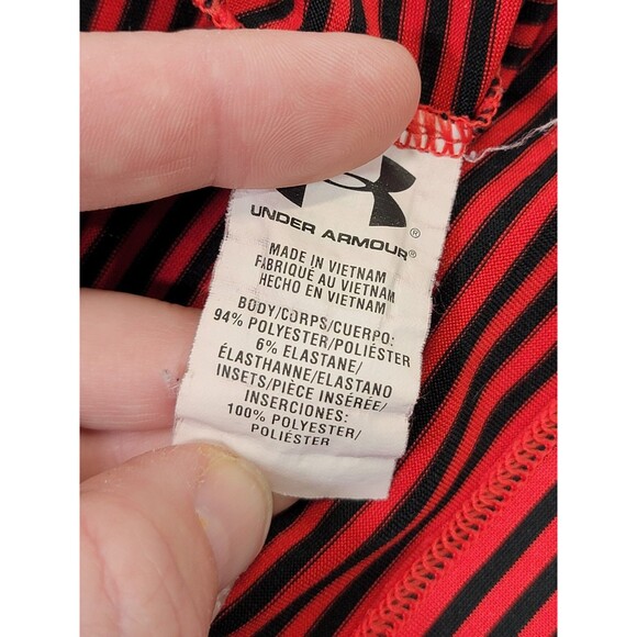 ALK Men's XL Under Armour ColdBlack Heatgear Red Black Striped Golf Polo Shirt - Picture 9 of 10